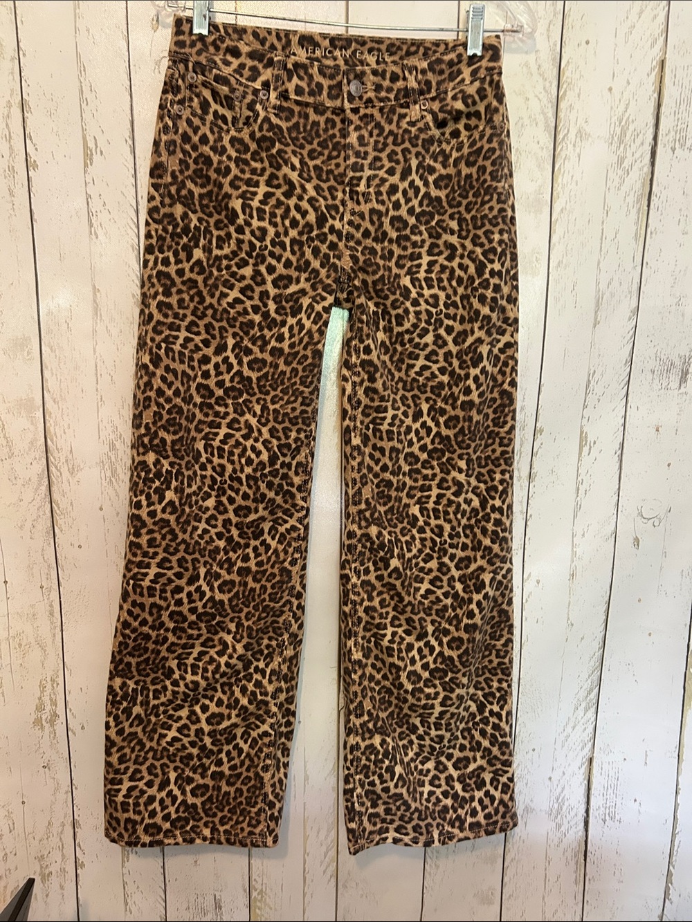 American Eagle Outfitters Tan and Black Leopard Wide-leg Stretch Jeans